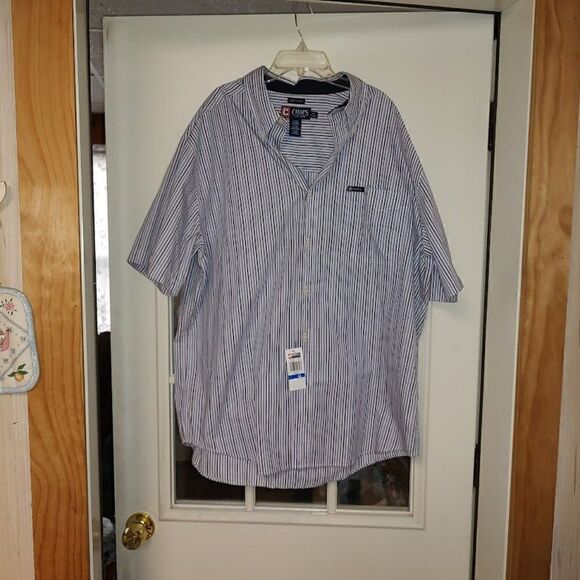 New Chaps Multi-Colored Striped Button Down Short Sleeve Shirt Men's XL - Picture 1 of 2